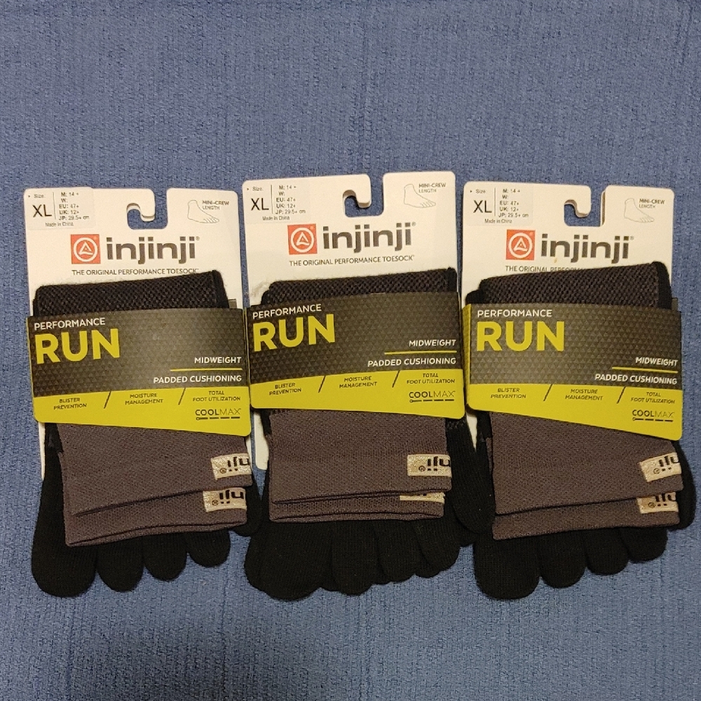 NWT Lot Of 3 Pairs Of Injinji Performance Run Toe Socks, Size XL